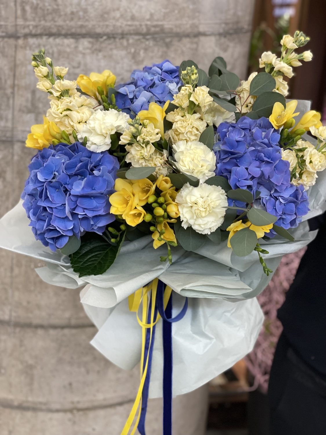 Blue and gold bouquet